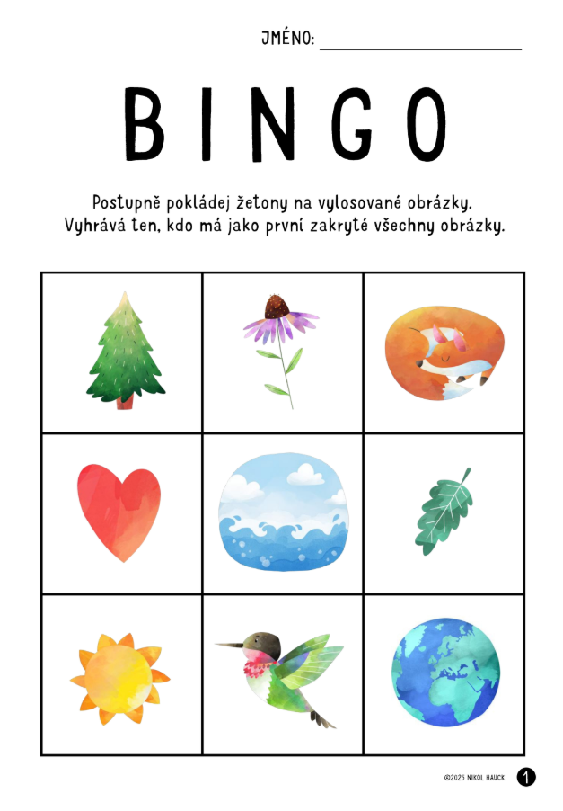 Pracovní list – Stvoření světa - hra Bingo!