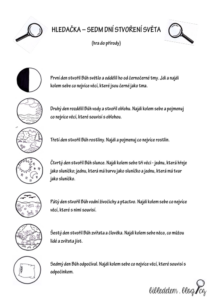 Pracovní list - Hledačka stvoření světa - hra do přírody