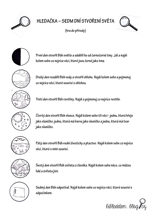 Pracovní list – Hledačka stvoření světa - hra do přírody