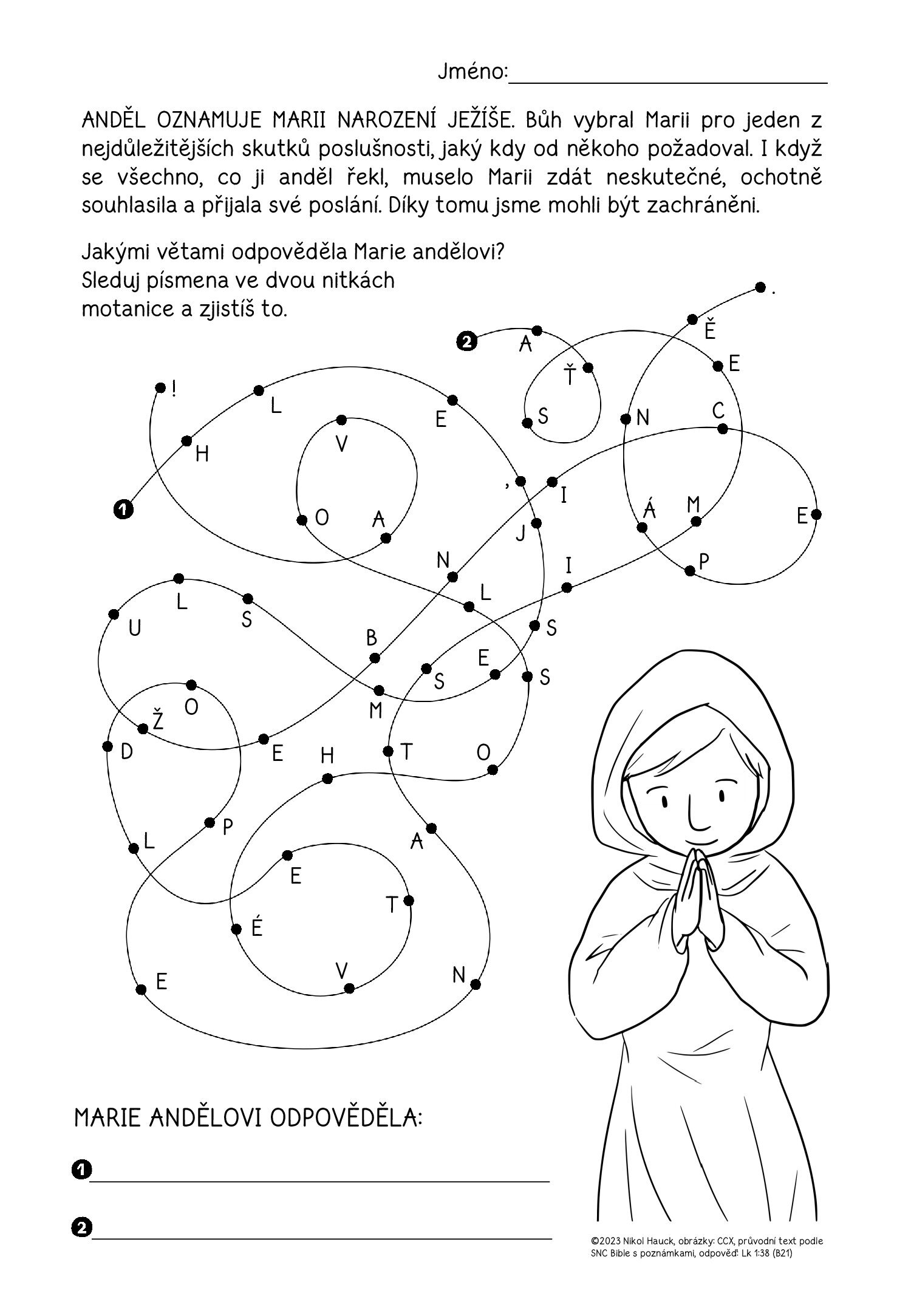Pracovní list – Anděl oznamuje Marii narození Ježíše