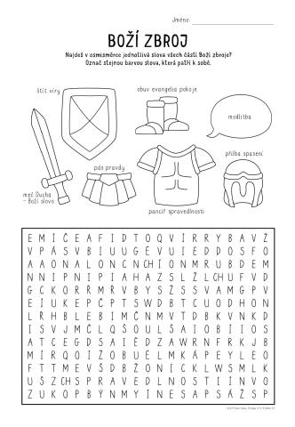 Pracovní list – Boží zbroj PL pro mladší školáky