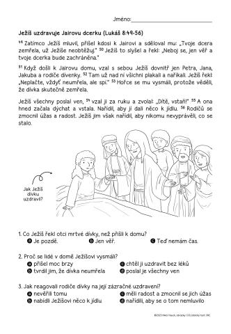 Pracovní list – Ježíš uzdravuje Jairovu dcerku