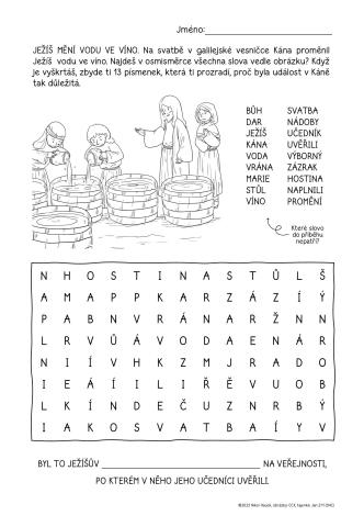 Pracovní list – Ježíš mění vodu ve víno