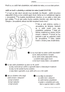 Pracovní list - Ježíš odchází do nebe - čtení s porozuměním